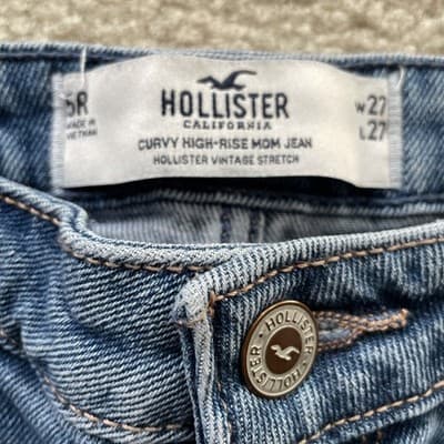 Hollister Curvy High Rise Mom Jean Rough Hem Distressed Blue 27x27 (5R) - Thumbnail 2