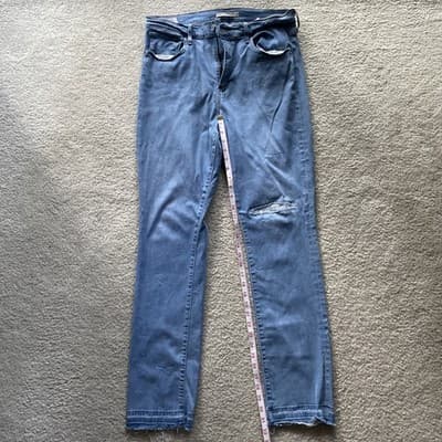 Levis 724 High Rise Straight Leg Distressed Rough Hem Blue Jeans Size 32 - Thumbnail 5