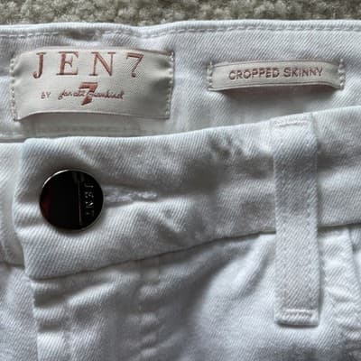 Jen7 By 7 For Al Mankind Cropped Skinny Frayed Hem White Jeans Womens 12 - Thumbnail 2