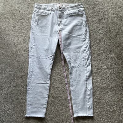 Jen7 By 7 For Al Mankind Cropped Skinny Frayed Hem White Jeans Womens 12 - Thumbnail 3