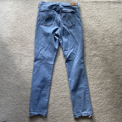 Levis 724 High Rise Straight Leg Distressed Rough Hem Blue Jeans Size 32 - Thumbnail 9