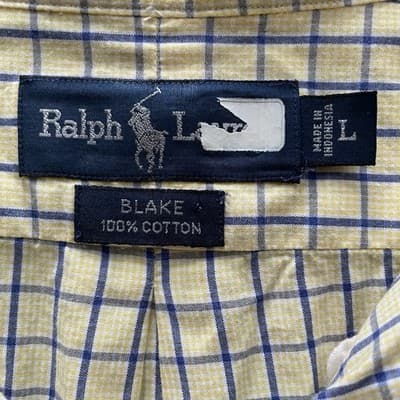 Ralph Lauren Short Sleeve Checkered Yellow Blue Blake Mens Shirt Size L Preowned - Thumbnail 3