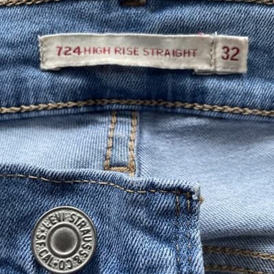 Levis 724 High Rise Straight Leg Distressed Rough Hem Blue Jeans Size 32 - Thumbnail 2