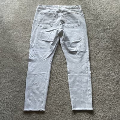 Jen7 By 7 For Al Mankind Cropped Skinny Frayed Hem White Jeans Womens 12 - Thumbnail 10