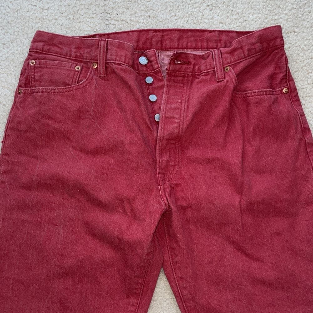 Levis 501 Mens Jeans Red Rare Size 38x32 - With age runs small, more like 36x30. - Thumbnail 13