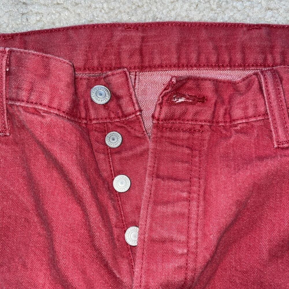 Levis 501 Mens Jeans Red Rare Size 38x32 - With age runs small, more like 36x30. - Thumbnail 3