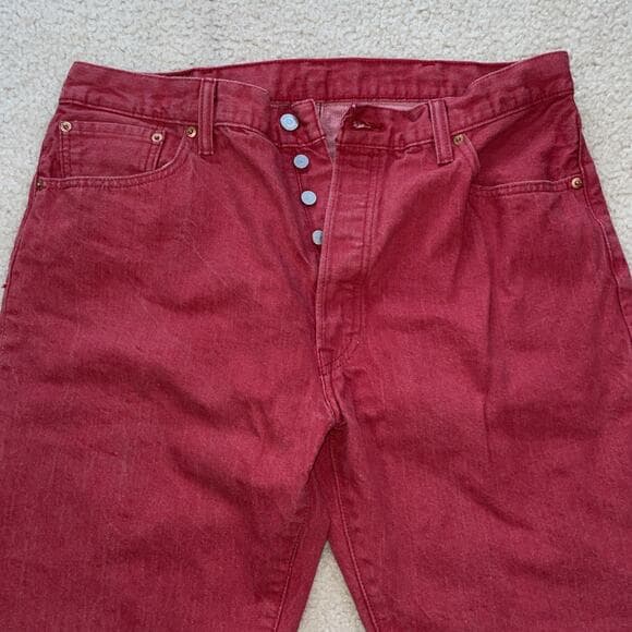 Levis 501 Mens Jeans Red Rare Size 38x32 - With age runs small, more like 36x30. - Thumbnail 14