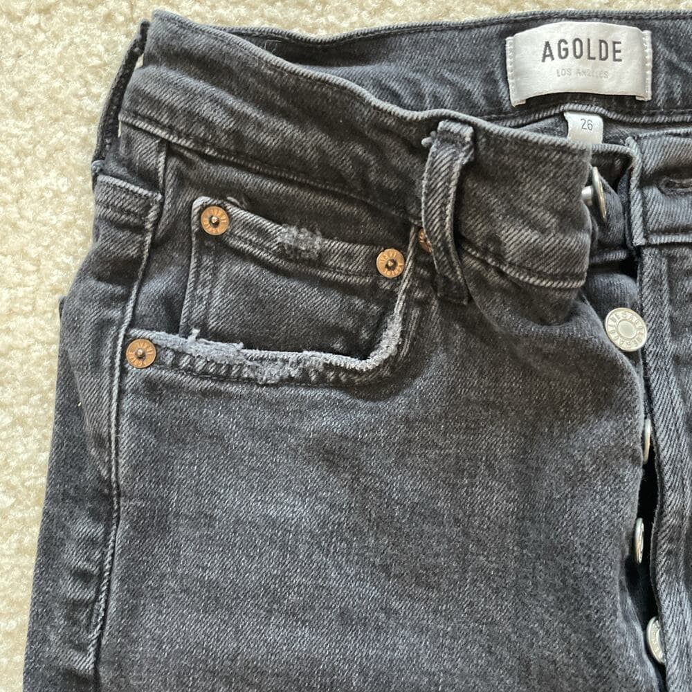 Agolde Womens Jeans Size 26 Black Distressed Preowned Excellent - Thumbnail 2