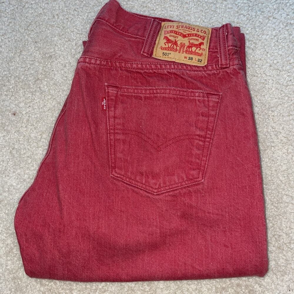 Levis 501 Mens Jeans Red Rare Size 38x32 - With age runs small, more like 36x30. - Thumbnail 12