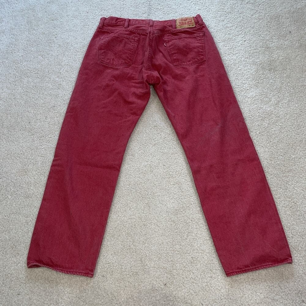 Levis 501 Mens Jeans Red Rare Size 38x32 - With age runs small, more like 36x30. - Thumbnail 10
