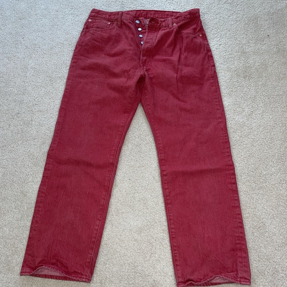 Levis 501 Mens Jeans Red Rare Size 38x32 - With age runs small, more like 36x30. - Thumbnail 2