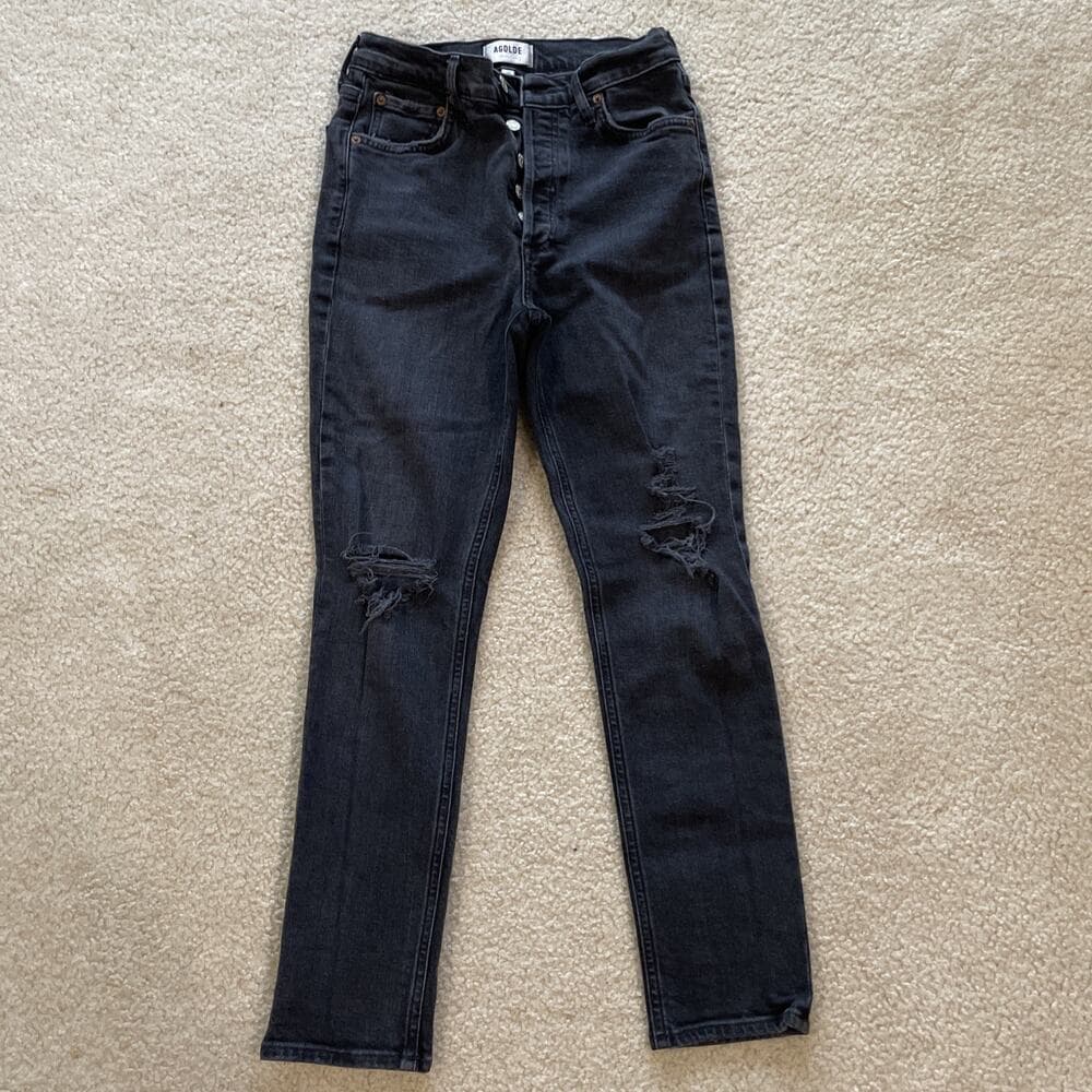 Agolde Womens Jeans Size 26 Black Distressed Preowned Excellent - Thumbnail 4