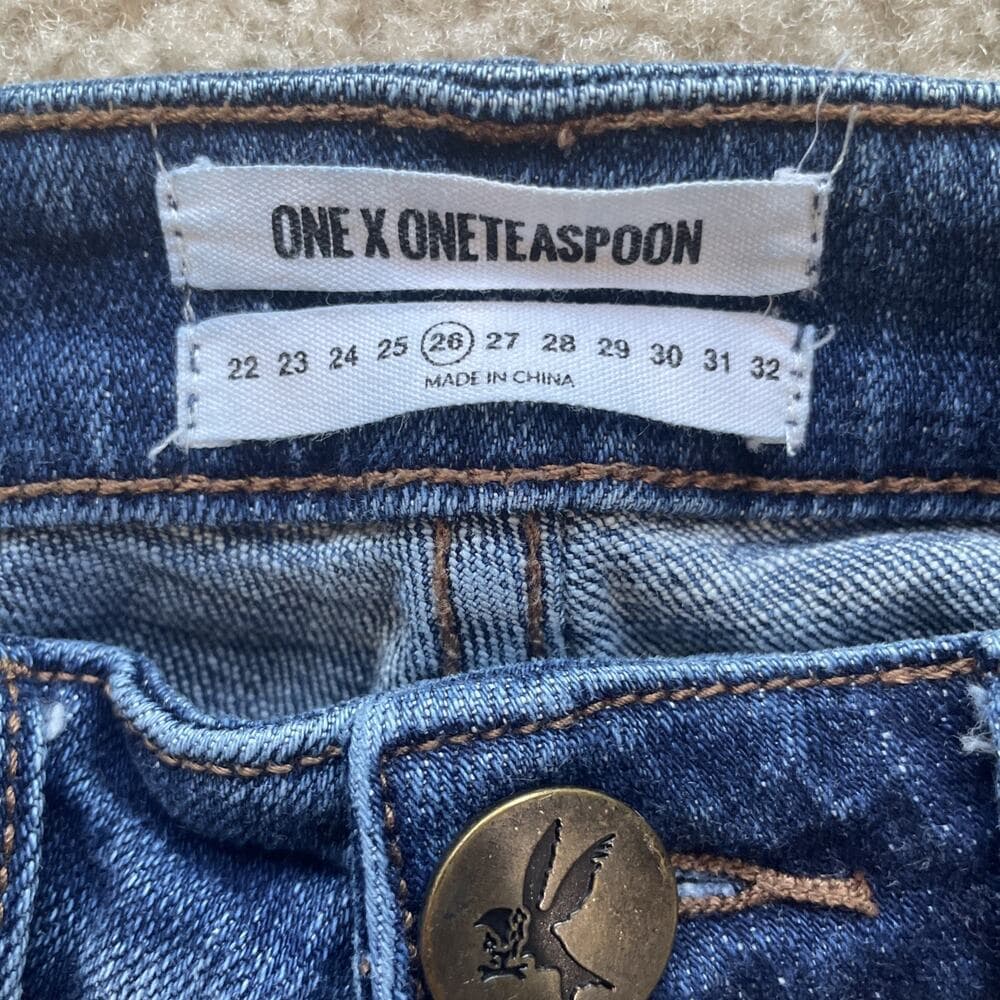 One X One Teaspoon Jeans Womens Size 26 Blue Distressed High Waist Freebird II - Thumbnail 2