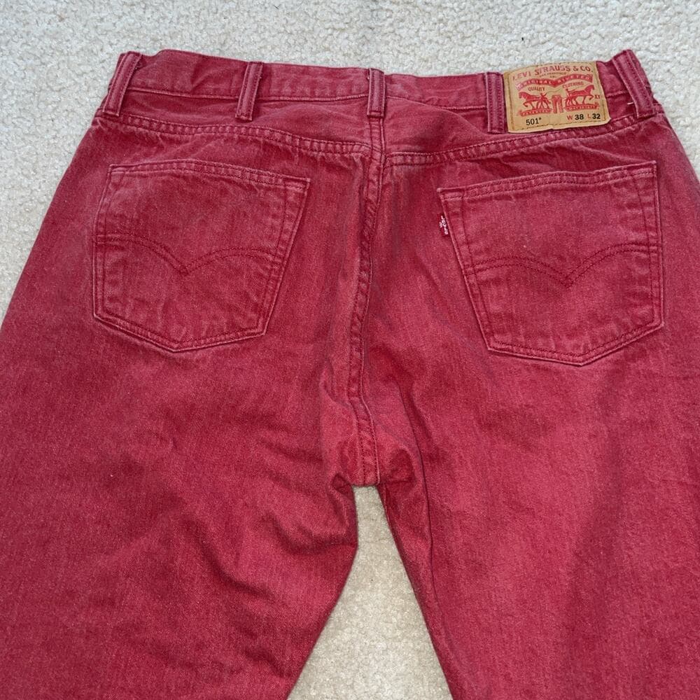 Levis 501 Mens Jeans Red Rare Size 38x32 - With age runs small, more like 36x30. - Thumbnail 11