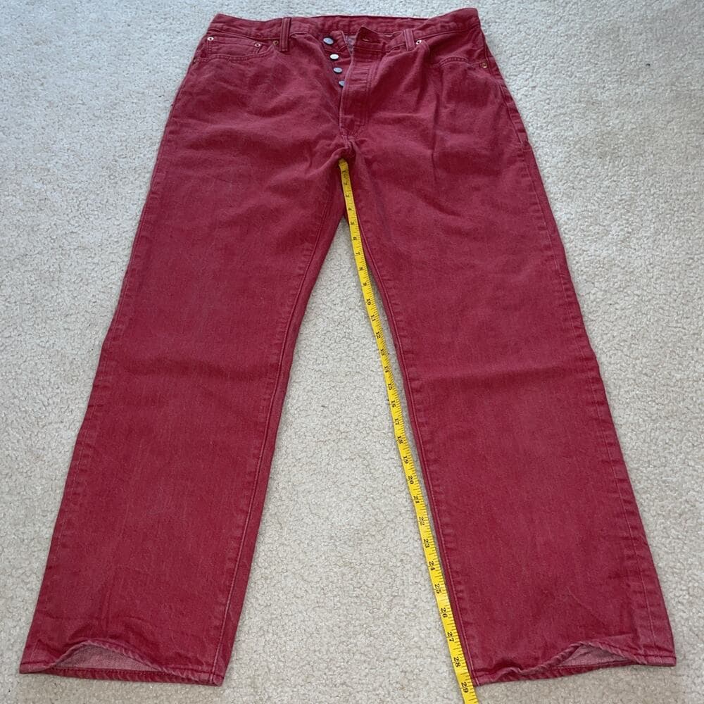 Levis 501 Mens Jeans Red Rare Size 38x32 - With age runs small, more like 36x30. - Thumbnail 8