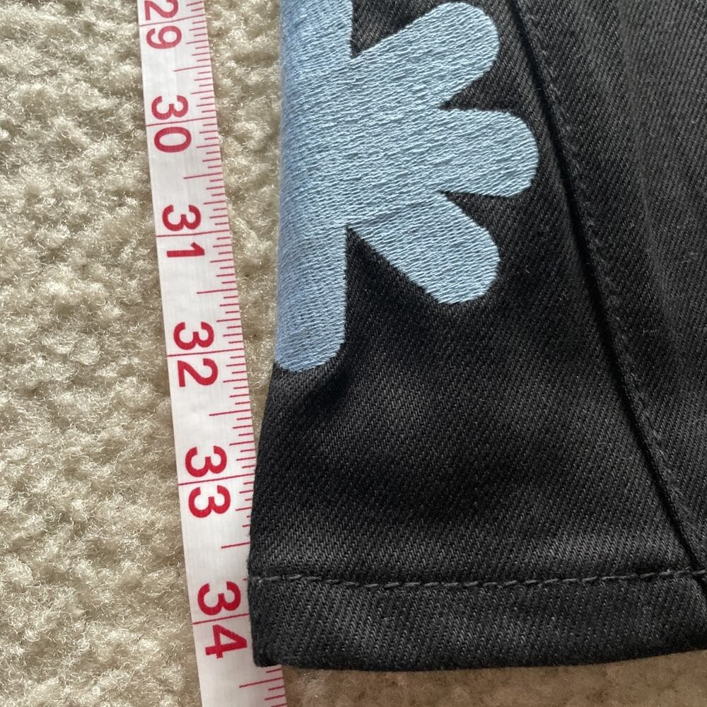 Lost Shadows (LOSTSHDWS) Black Flare Jeans w Blue Flower Embroidery Size 30 NWT - Thumbnail 7