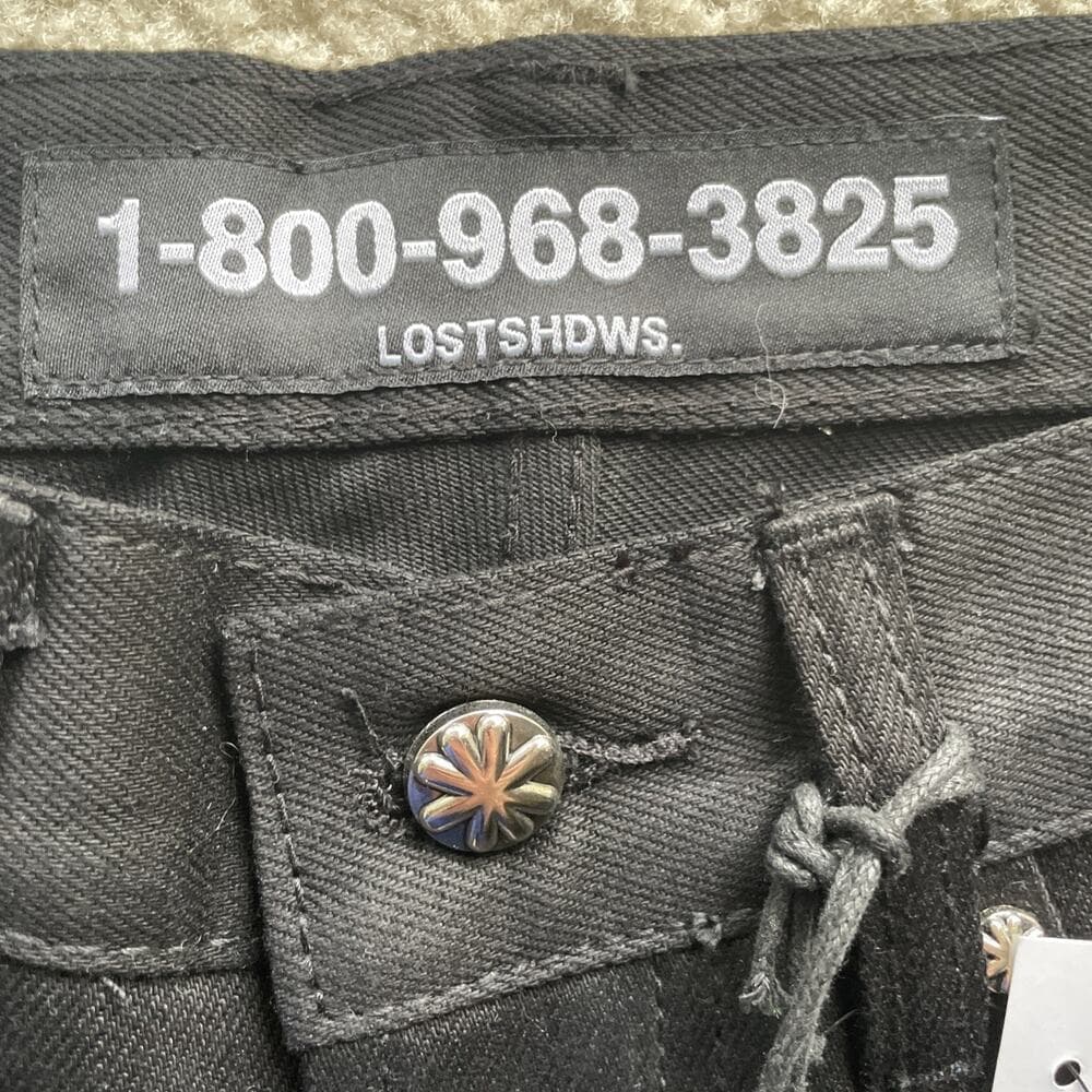 Lost Shadows (LOSTSHDWS) Black Flare Jeans w Blue Flower Embroidery Size 30 NWT - Thumbnail 3
