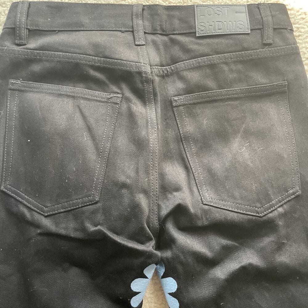 Lost Shadows (LOSTSHDWS) Black Flare Jeans w Blue Flower Embroidery Size 30 NWT - Thumbnail 9