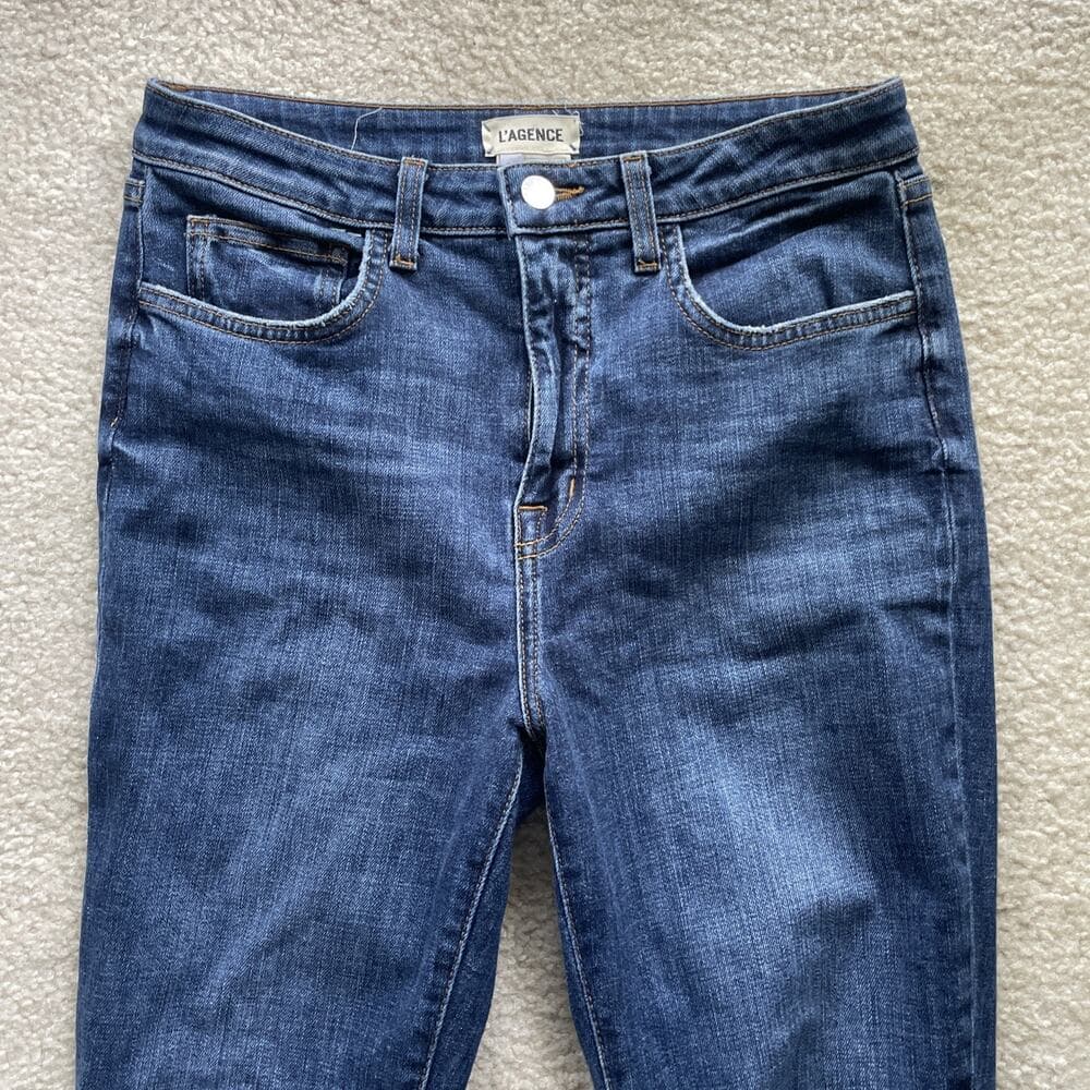 L’Agence High Line High Rise Skinny Distressed Raw Hem Blue Jeans Women Size 28 - Thumbnail 8