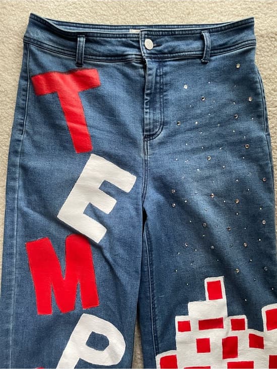 Odyn Women’s Wide-Leg Blue Jeans Custom Temple University Theme - Size 12/30 - Thumbnail 11