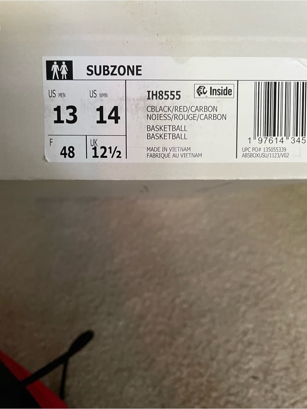 Adidas Subzone Basketball Black Red Carbon Athletic Sneakers Men’s Size 13 NWT - Thumbnail 2