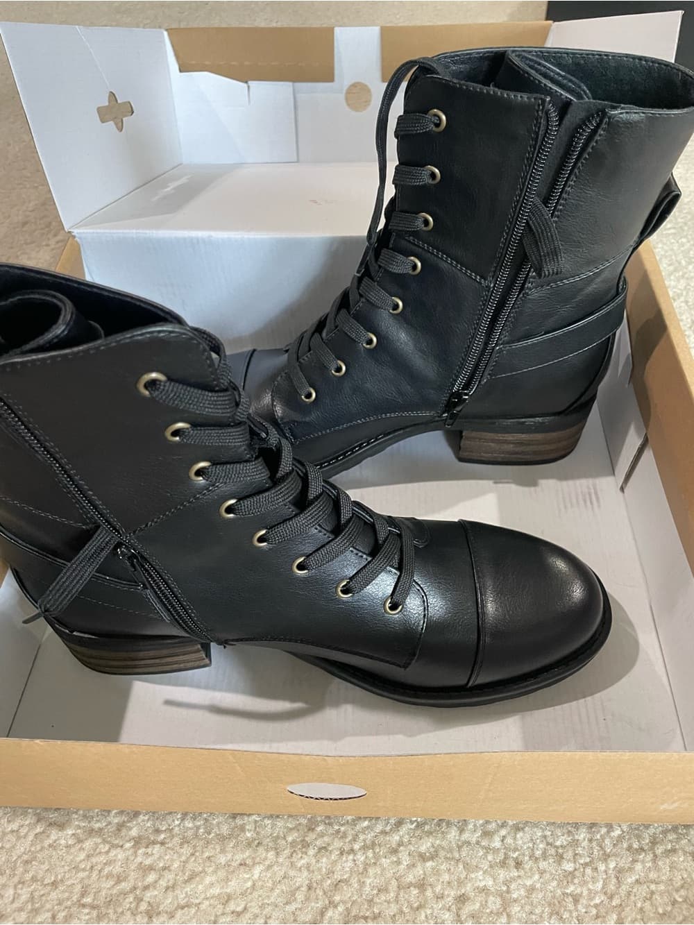 Indigo Road Black Lace-Up Zipper Combat Boots - Sleek Black Size 6.5 Medium NWT - Thumbnail 4