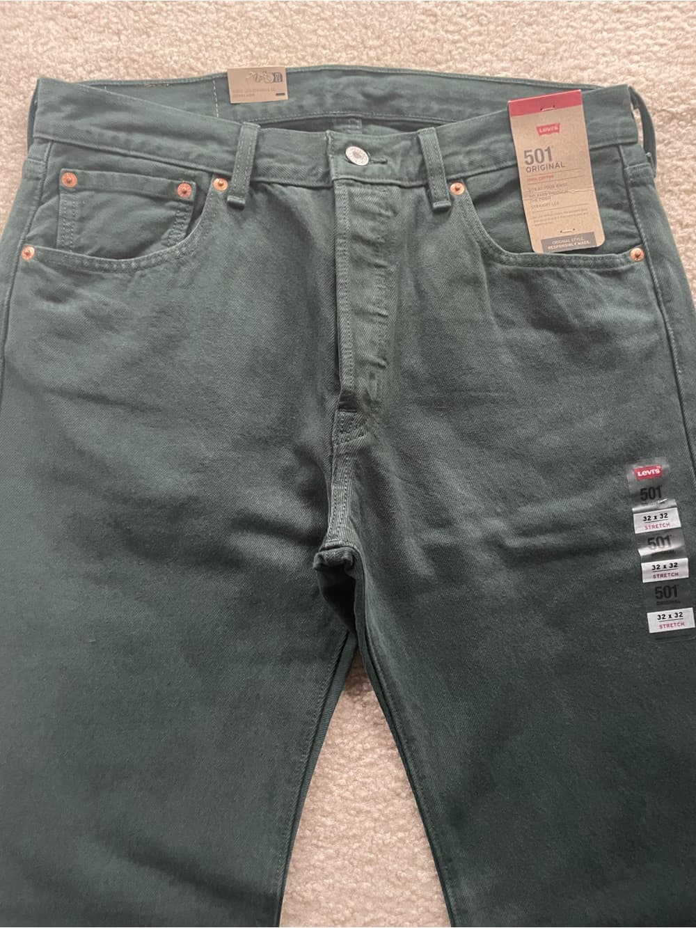Levi's 501 Original Straight Jeans in Dark Green Men’s 32x32 NWT - Thumbnail 9