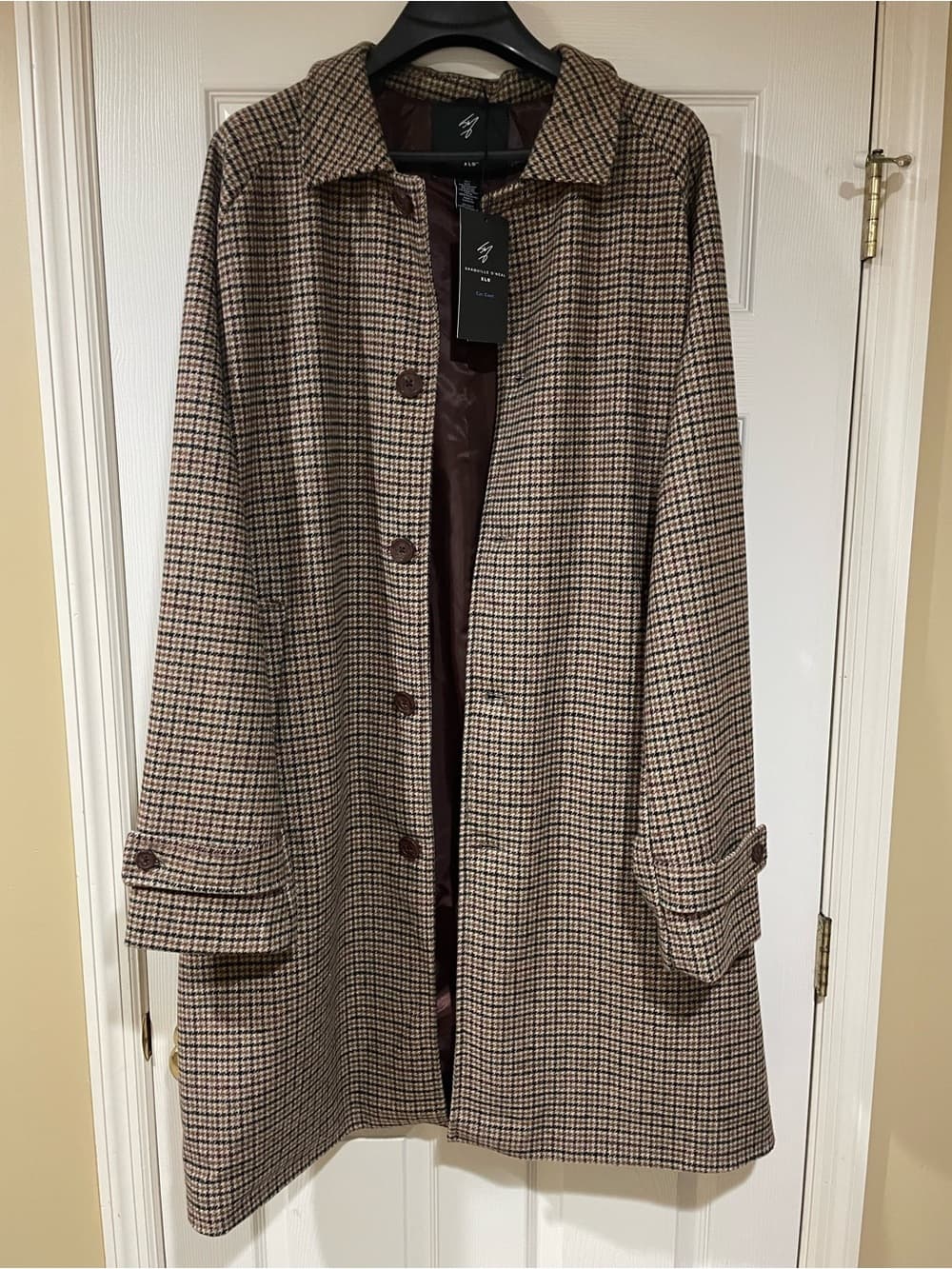 Shaquille O'Neal Brown Plaid Pea Coat Big Tall 2XLT NWT - Thumbnail 4