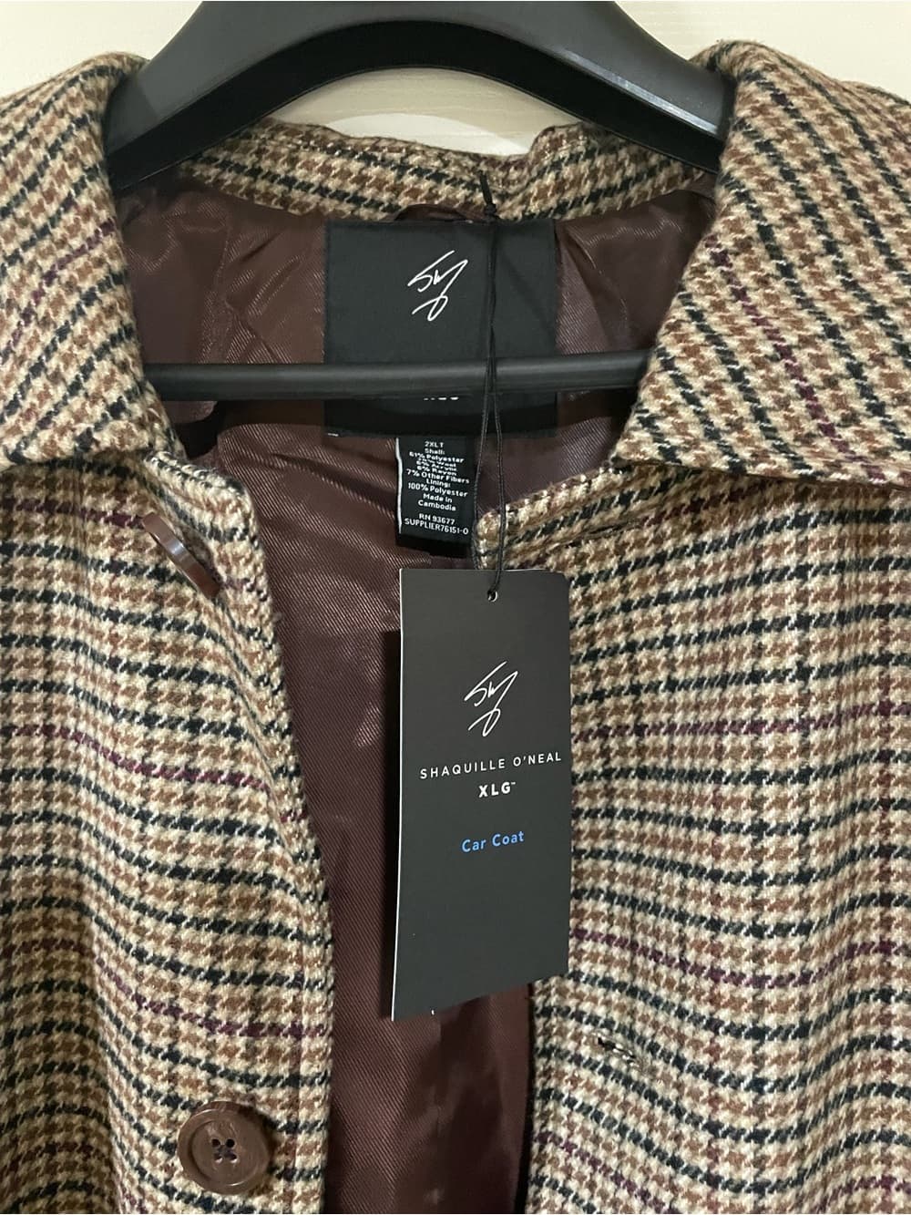 Shaquille O'Neal Brown Plaid Pea Coat Big Tall 2XLT NWT - Thumbnail 8