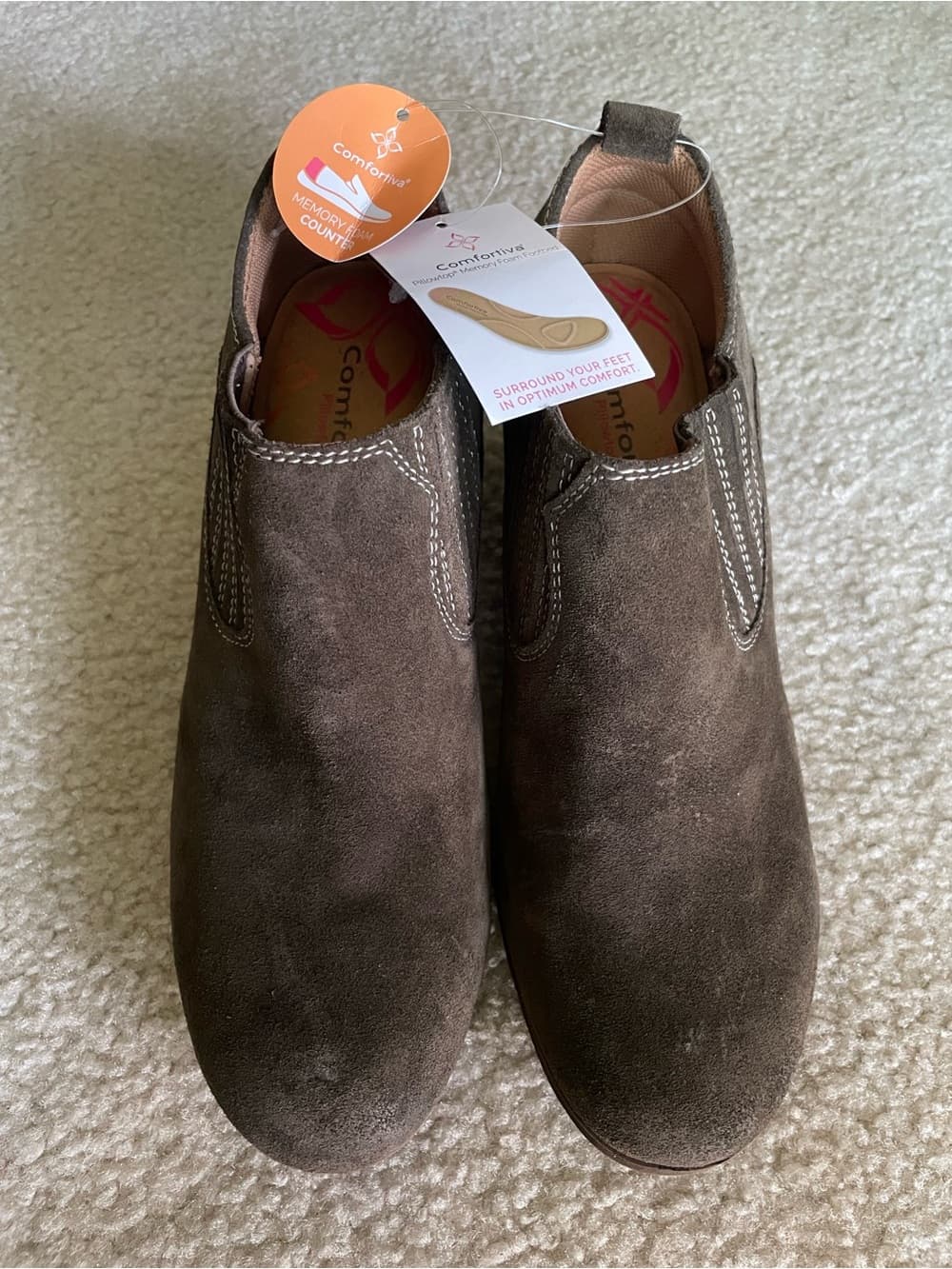 Comfortiva Women’s Brown Suede Ankle Booties with Elastic Panels Size 8.5 NWT - Thumbnail 2