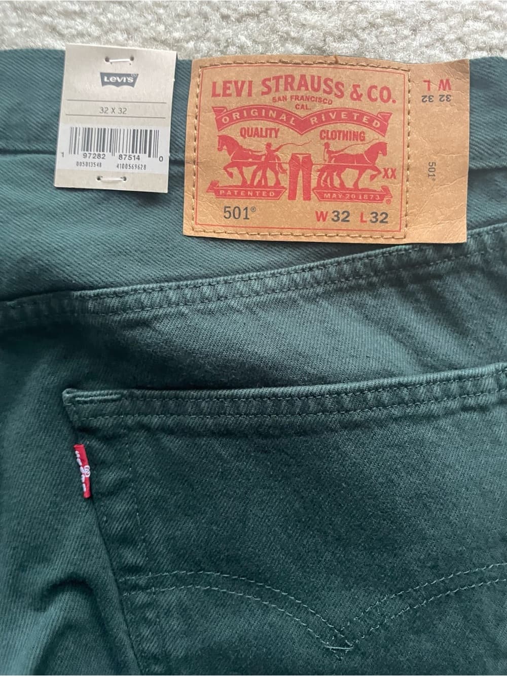 Levi's 501 Original Straight Jeans in Dark Green Men’s 32x32 NWT - Thumbnail 7
