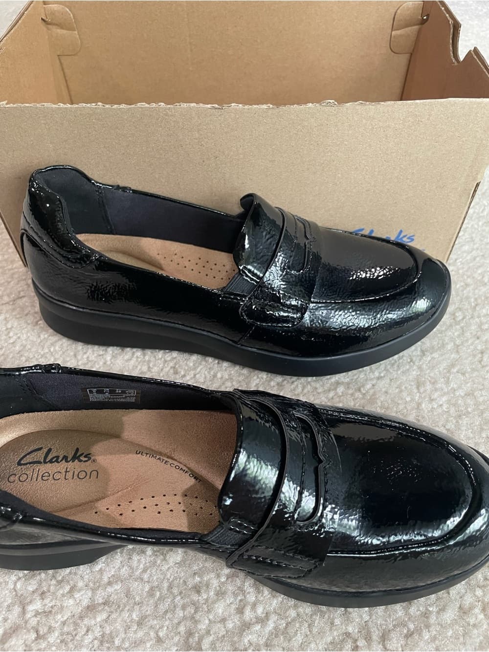 Clarks Elowyn Penny Women's Black Patent Slip-On Loafers Size 7.5 Medium NWT - Thumbnail 6