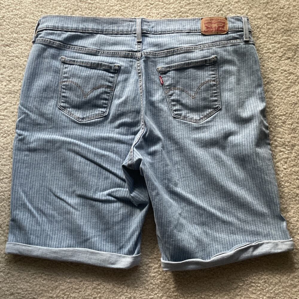 Levis Blue Pinstriped Classic Bermuda Shorts Womens 20W Preowned - Thumbnail 6