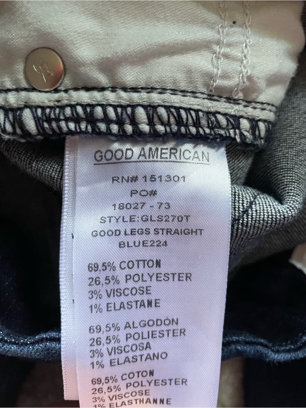 Good American Dark Blue Straight-Leg Jeans Women’s Size 10/30 Preowned Excellent - Thumbnail 6
