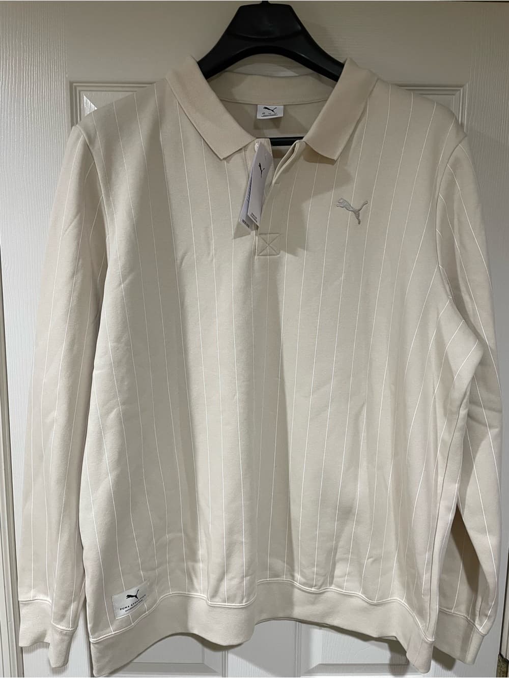 Puma Men's XXL Cream Pinstripe Long-Sleeve Polo NWT - Thumbnail 10