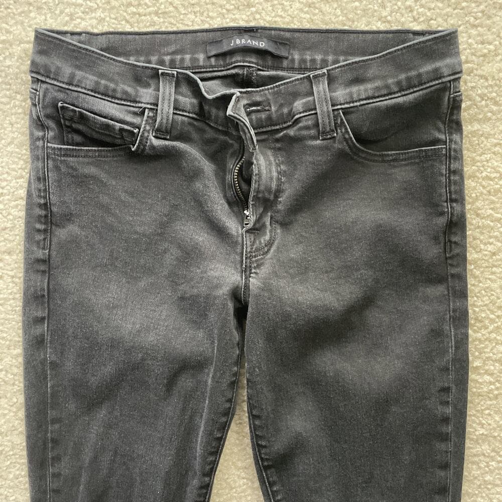 J Brand Low Rise Crop Skinny Distressed Frayed Hem Black Jeans Womens 27 - Thumbnail 10