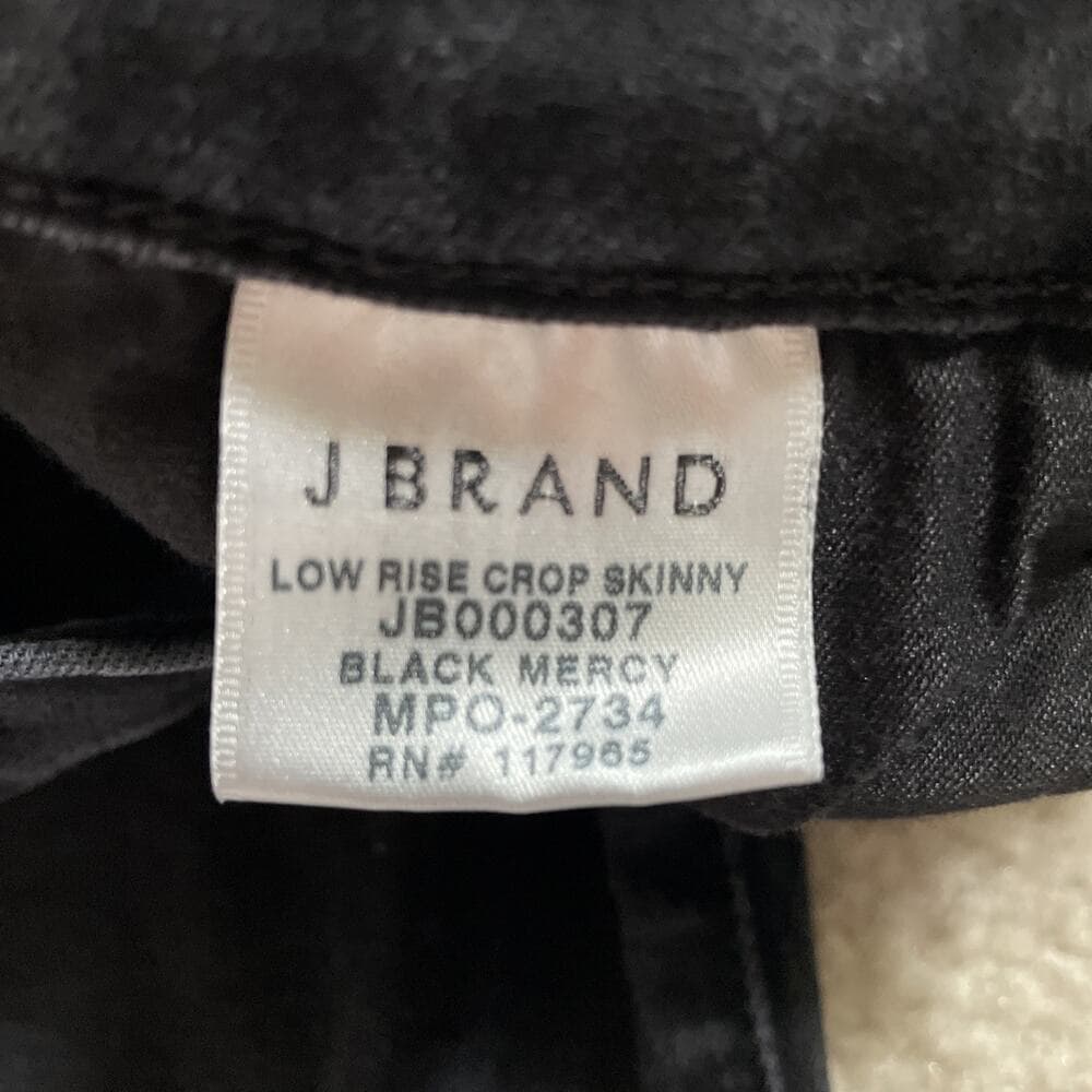 J Brand Low Rise Crop Skinny Distressed Frayed Hem Black Jeans Womens 27 - Thumbnail 7