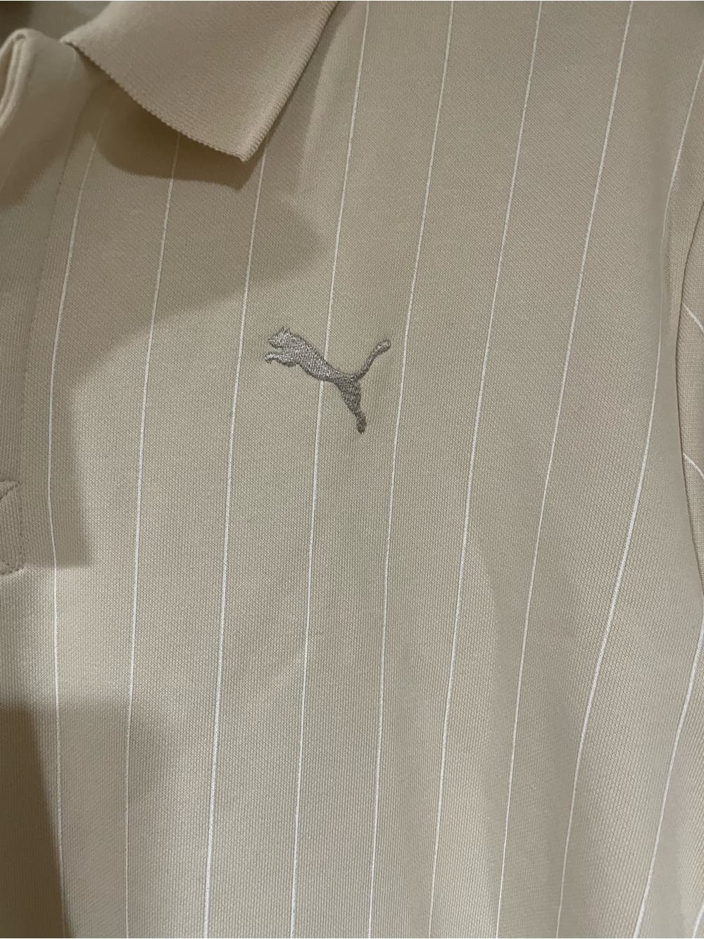 Puma Men's XXL Cream Pinstripe Long-Sleeve Polo NWT - Thumbnail 3