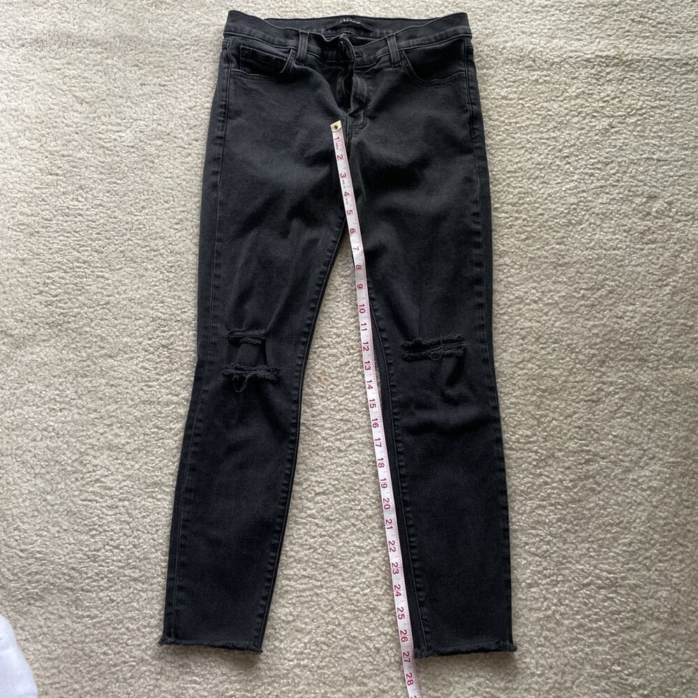 J Brand Low Rise Crop Skinny Distressed Frayed Hem Black Jeans Womens 27 - Thumbnail 2