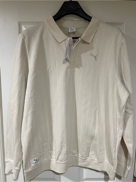 Puma Men's XXL Cream Pinstripe Long-Sleeve Polo NWT - Thumbnail 11