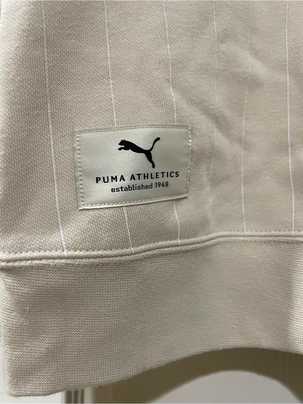 Puma Men's XXL Cream Pinstripe Long-Sleeve Polo NWT - Thumbnail 4