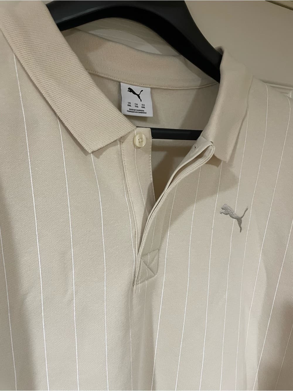 Puma Men's XXL Cream Pinstripe Long-Sleeve Polo NWT - Thumbnail 5