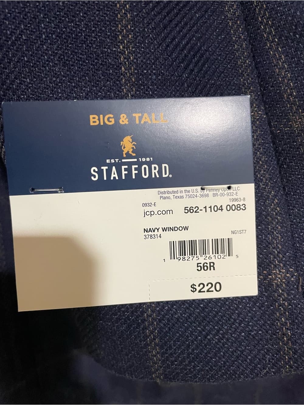 Stafford Big & Tall Navy Sport Coat with Brown Windowpane 56 Regular NWT - Thumbnail 3