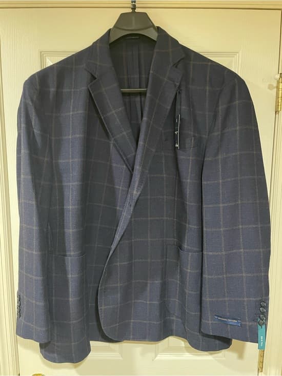 Stafford Big & Tall Navy Sport Coat with Brown Windowpane 56 Regular NWT - Thumbnail 9