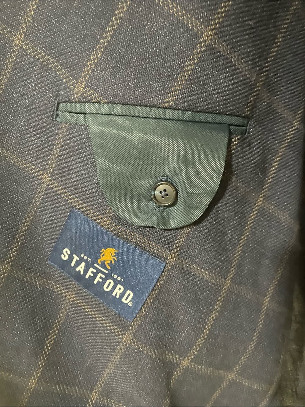 Stafford Big & Tall Navy Sport Coat with Brown Windowpane 56 Regular NWT - Thumbnail 6