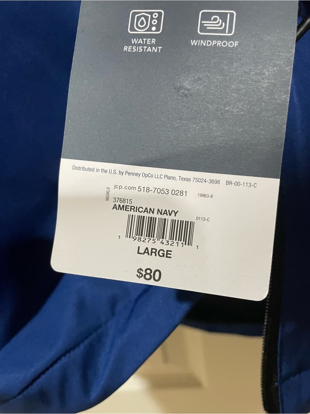 St. John's Bay Men’s Large Two-Tone Blue Hooded Rain Jacket NWT - Thumbnail 2
