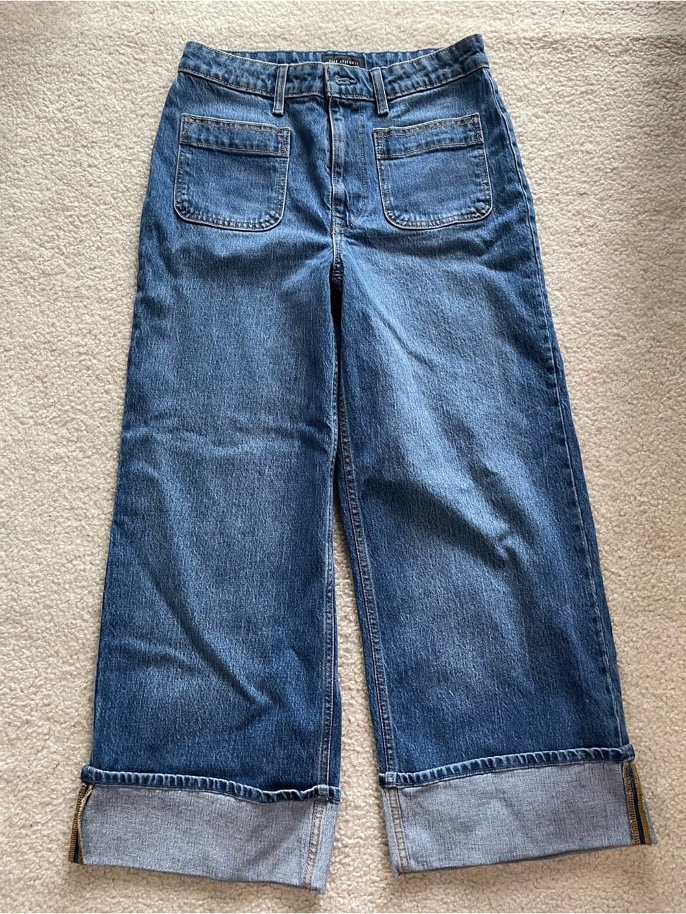 Free Assembly Wide Leg Front Pocket Selvedge Blue Jeans Women’s Size 8 - Thumbnail 2