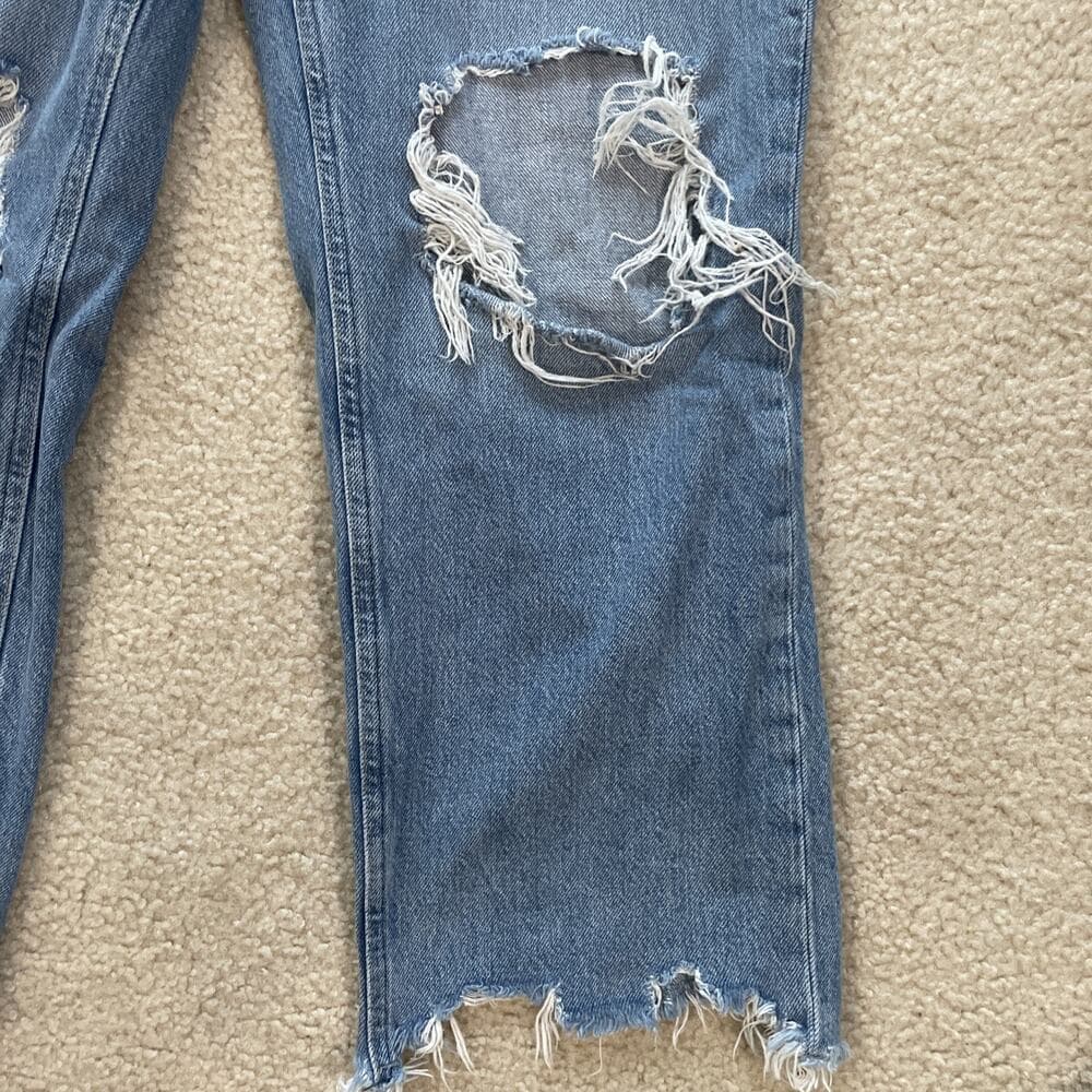 We The Free Distressed Raw Hem Button Fly Blue Jeans Womens Size 31 - Thumbnail 4