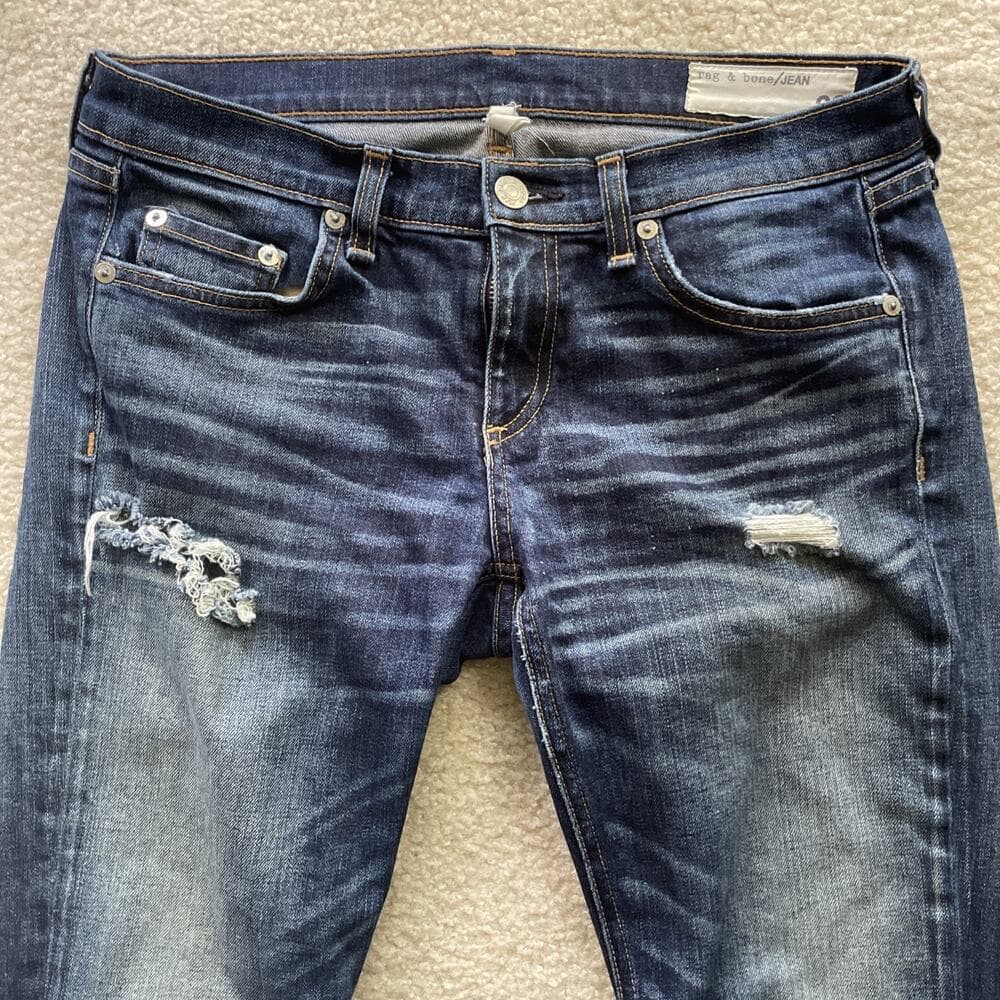 Rag & Bone Women’s Jeans Size 26 The Dre Medium Wash Blue Distressed Preowned - Thumbnail 9