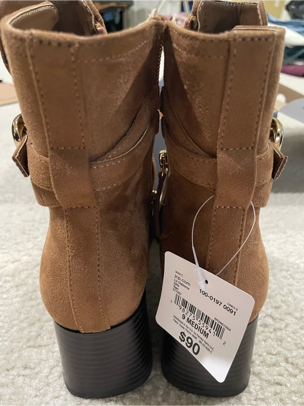 Liz Claiborne Tan/Brown Suede Ankle Boots w Buckle and Side Zip Women’s Size 9 - Thumbnail 6